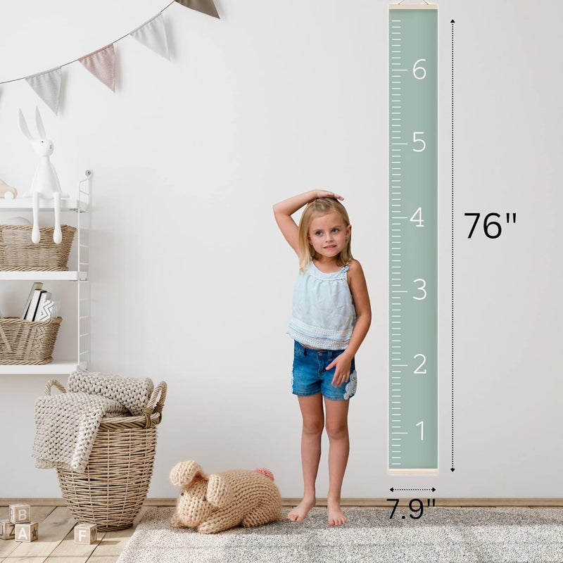 Morxy Canvas Growth Chart for Kids - Unisex Kids Room Wall Decor - Measuring Height Chart- Wall Tape with Height Chart for Kids (Canvas, Plain sage) - Image 3